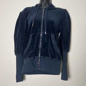 Vtg Y2K Juicy Couture Dark Navy Blue Tracksuit Hoodie Jacket Puff Sleeve M